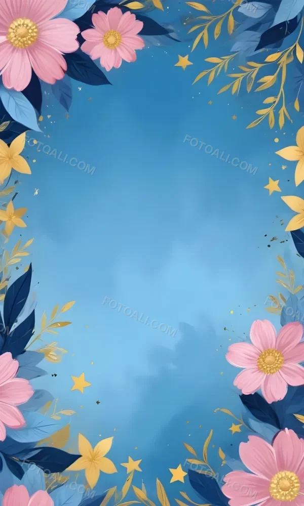 Digital Painting Pastel Flowers In Blue Blue And Blue With Blue Leaves Arranged In A Circle Around A Light Blue Background With Small Gold Stars Bold And Slim Lines Brush Strokes 15 Bc7b