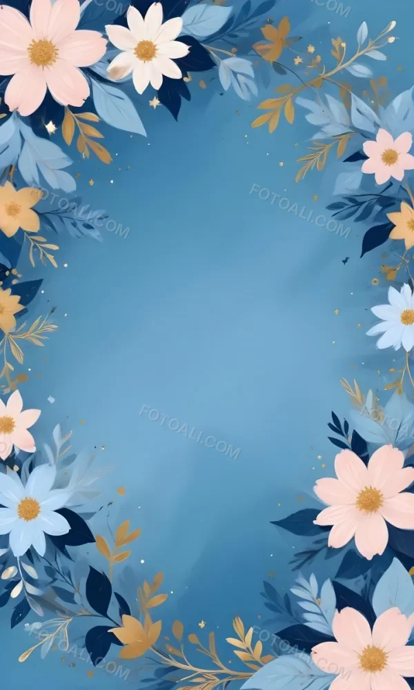 Digital Painting Pastel Flowers In Blue Blue And Blue With Blue Leaves Arranged In A Circle Around A Light Blue Background With Small Gold Stars Bold And Slim Lines Brush Strokes 20 0901