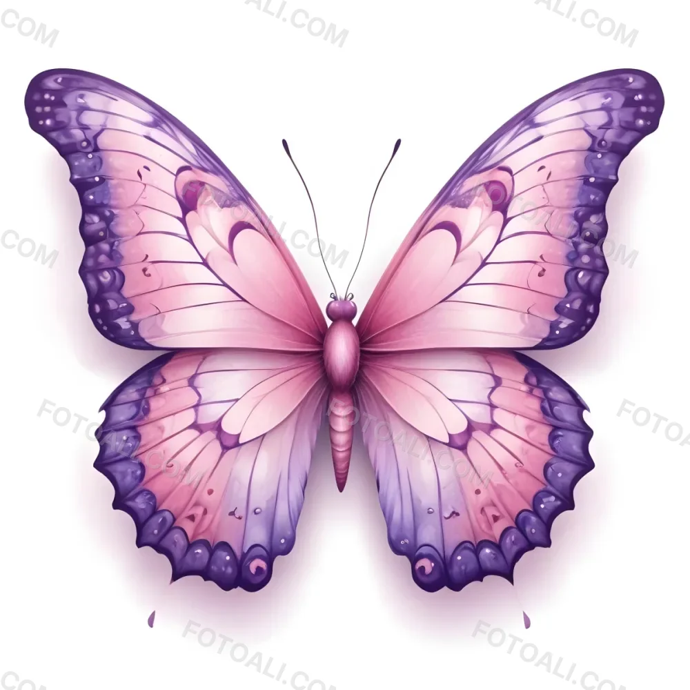 Digital Painting Pink And Purple Butterfly With Intricate Wing Patterns Symmetrical Design Soft Pastel Colors Delicate Antennae And A Clean White Background Bold And Slim Lines Brush Strokes 50 D410