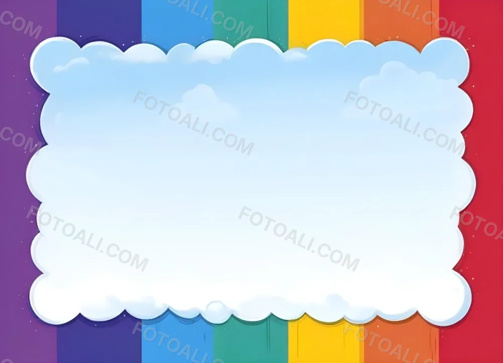 Digital Painting Rainbow Frame With Blue Sky And White Clouds Colorful Border Cartoonish Style Bright Colors Cheerful Design Simple Composition Playful Atmosphere Whimsical Illustration Bold And Slim Lines Brush 1 1f39