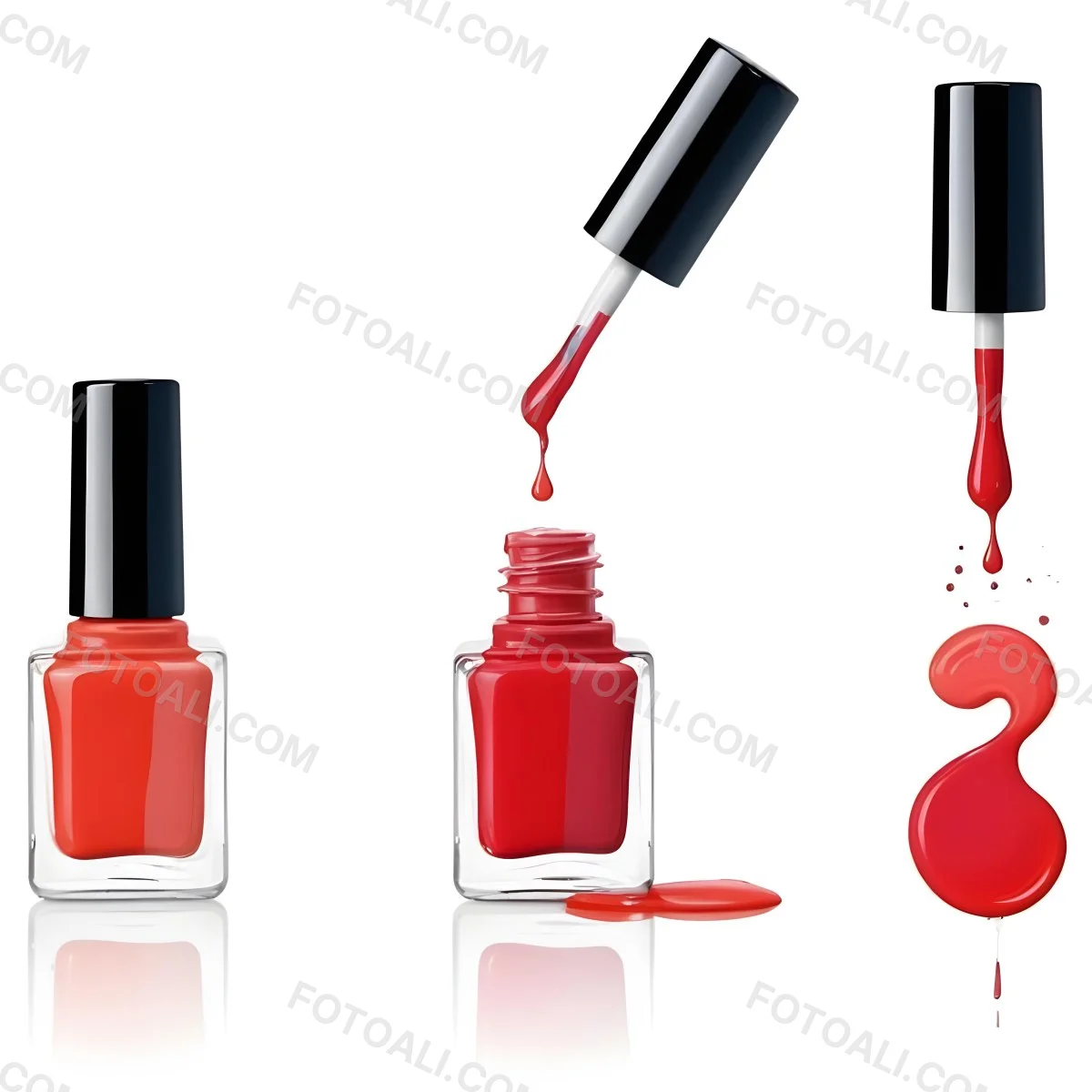Digital Painting Redbluegreenyelloworangepink Nail Polish Bottle With White Cap Brush With A Drop Of Nail Polish And A Puddle Of Nail Polish On A Black Background Bold And Slim Lines Brush Strokes 22 5091