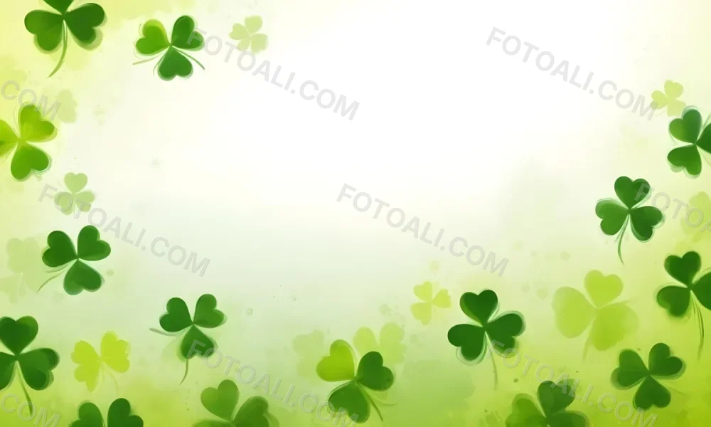 Digital Painting St Patrick S Day Background With Green Shamrocks Scattered On A Gradient Background Some Shamrocks Are More Prominent And Detailed Creating A Festive And Celebratory Atmosphere Bold And Slim Lines 18 9df0