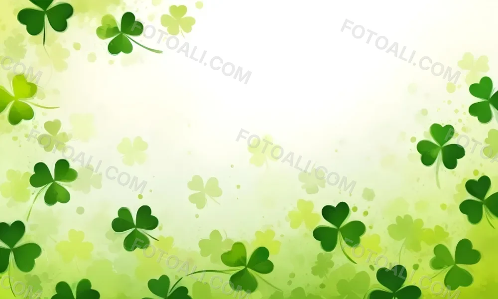 Digital Painting St Patrick S Day Background With Green Shamrocks Scattered On A Gradient Background Some Shamrocks Are More Prominent And Detailed Creating A Festive And Celebratory Atmosphere Bold And Slim Lines 26 E4aa