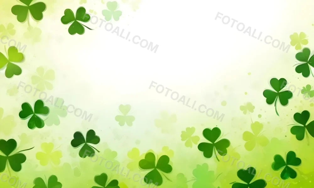 Digital Painting St Patrick S Day Background With Green Shamrocks Scattered On A Gradient Background Some Shamrocks Are More Prominent And Detailed Creating A Festive And Celebratory Atmosphere Bold And Slim Lines 27 3d1e