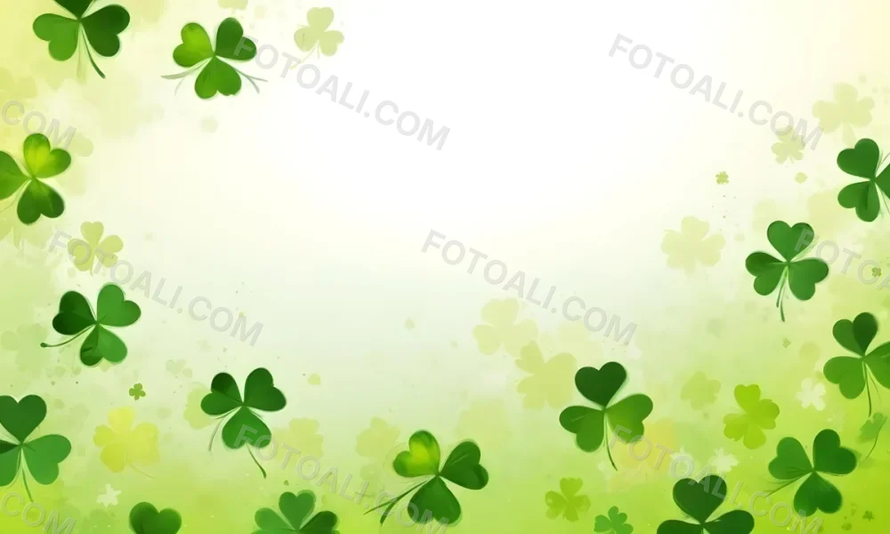 Digital Painting St Patrick S Day Background With Green Shamrocks Scattered On A Gradient Background Some Shamrocks Are More Prominent And Detailed Creating A Festive And Celebratory Atmosphere Bold And Slim Lines 30 B47f