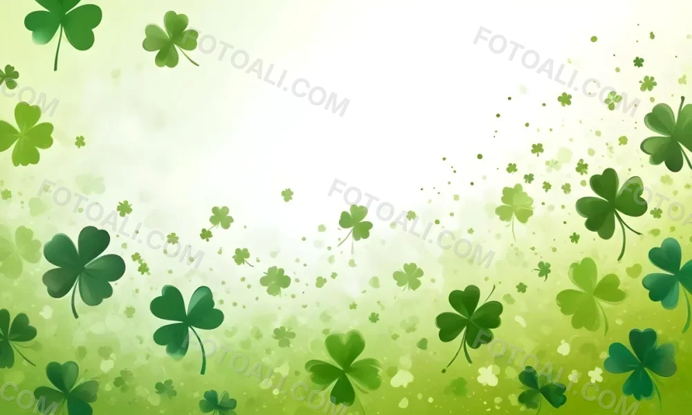 Digital Painting St Patrick S Day Background With Green Shamrocks Scattered On A Gradient Background Some Shamrocks Are More Prominent And Detailed Creating A Festive And Celebratory Atmosphere Bold And Slim Lines 36 8f3d