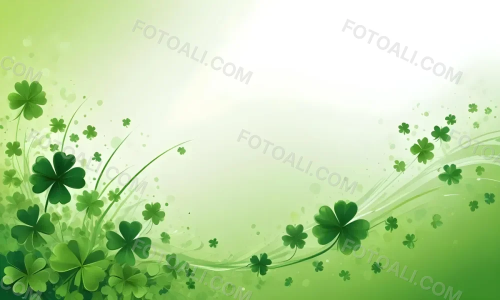 Digital Painting St Patrick S Day Background With Green Shamrocks Scattered On A Gradient Background Some Shamrocks Are More Prominent And Detailed Creating A Festive And Celebratory Atmosphere Bold And Slim Lines 4 C6a4