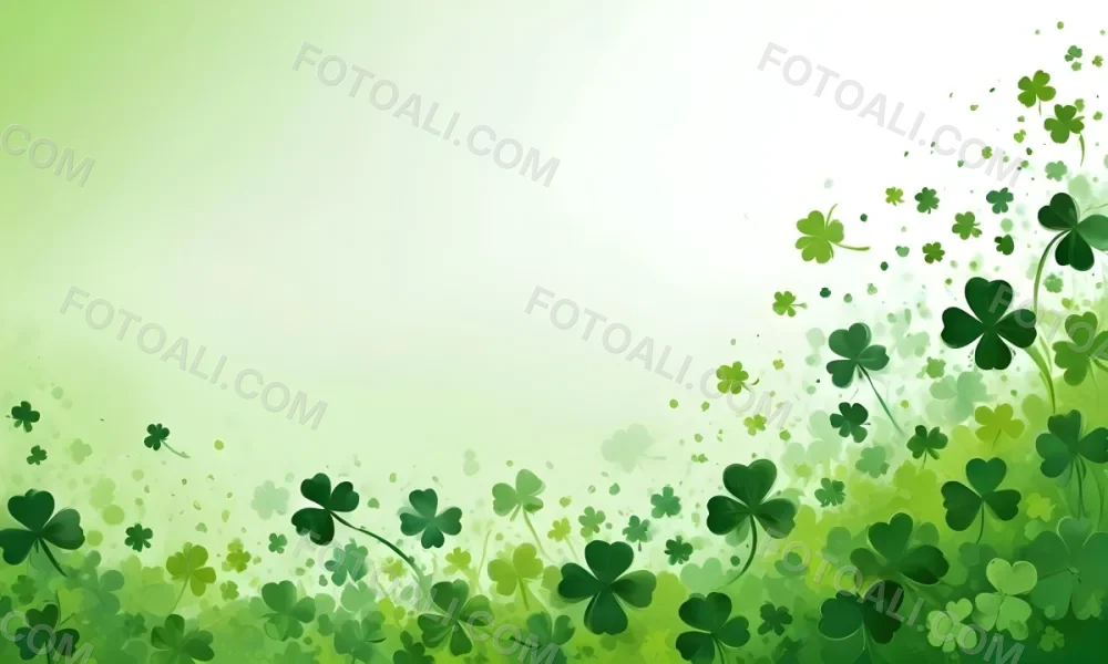 Digital Painting St Patrick S Day Background With Green Shamrocks Scattered On A Gradient Background Some Shamrocks Are More Prominent And Detailed Creating A Festive And Celebratory Atmosphere Bold And Slim Lines 41 42a1