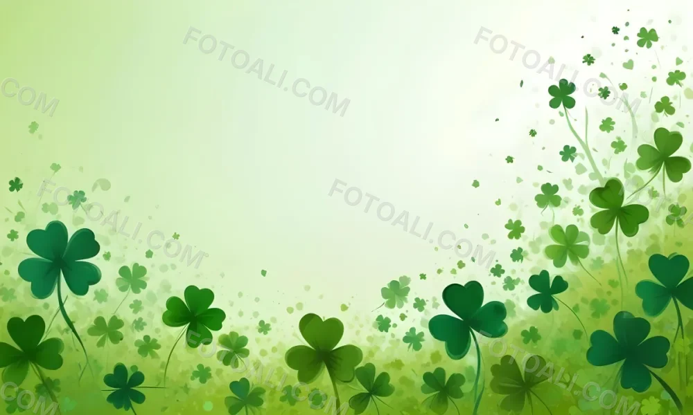 Digital Painting St Patrick S Day Background With Green Shamrocks Scattered On A Gradient Background Some Shamrocks Are More Prominent And Detailed Creating A Festive And Celebratory Atmosphere Bold And Slim Lines 42 C3c5