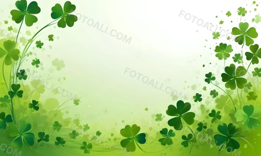 Digital Painting St Patrick S Day Background With Green Shamrocks Scattered On A Gradient Background Some Shamrocks Are More Prominent And Detailed Creating A Festive And Celebratory Atmosphere Bold And Slim Lines 44 4d64