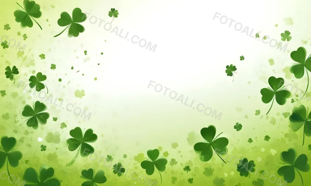 Digital Painting St Patrick S Day Background With Green Shamrocks Scattered On A Gradient Background Some Shamrocks Are More Prominent And Detailed Creating A Festive And Celebratory Atmosphere Bold And Slim Lines 45 4c22