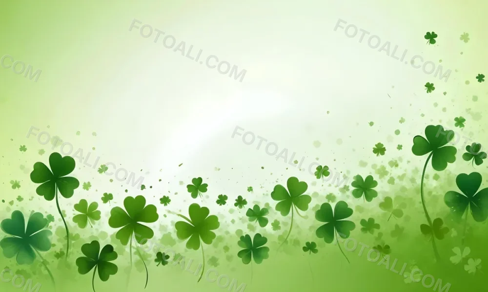 Digital Painting St Patrick S Day Background With Green Shamrocks Scattered On A Gradient Background Some Shamrocks Are More Prominent And Detailed Creating A Festive And Celebratory Atmosphere Bold And Slim Lines 46 E482
