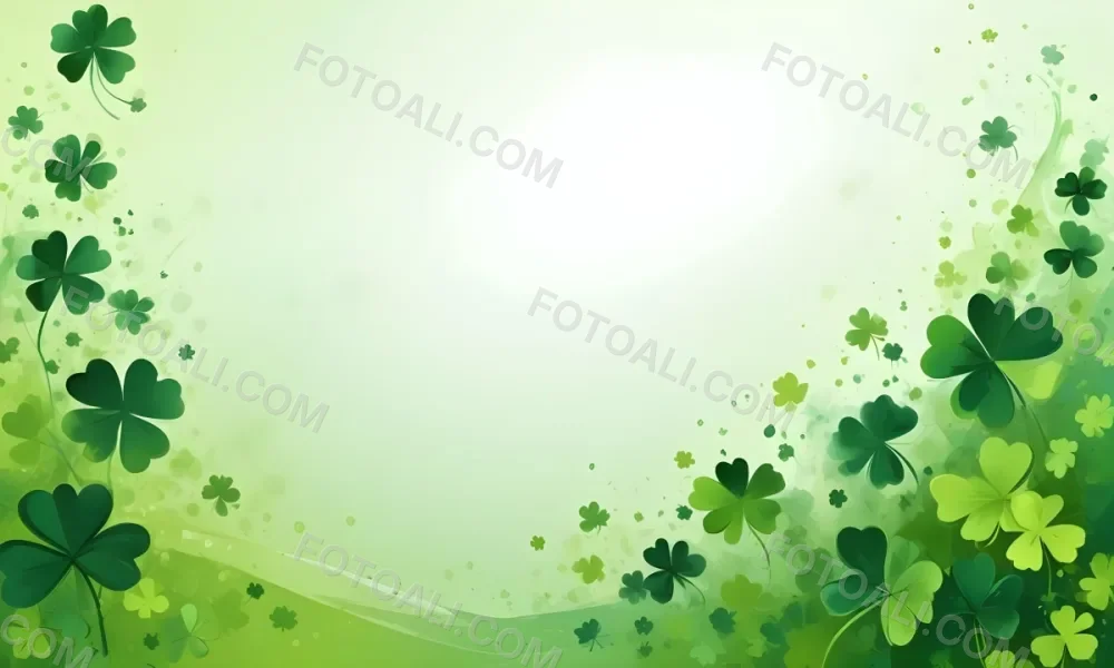 Digital Painting St Patrick S Day Background With Green Shamrocks Scattered On A Gradient Background Some Shamrocks Are More Prominent And Detailed Creating A Festive And Celebratory Atmosphere Bold And Slim Lines 7 7500