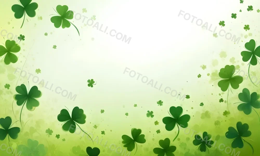 Digital Painting St Patrick S Day Background With Green Shamrocks Scattered On A Gradient Background Some Shamrocks Are More Prominent And Detailed Creating A Festive And Celebratory Atmosphere Bold And Slim Lines 8 F0cb