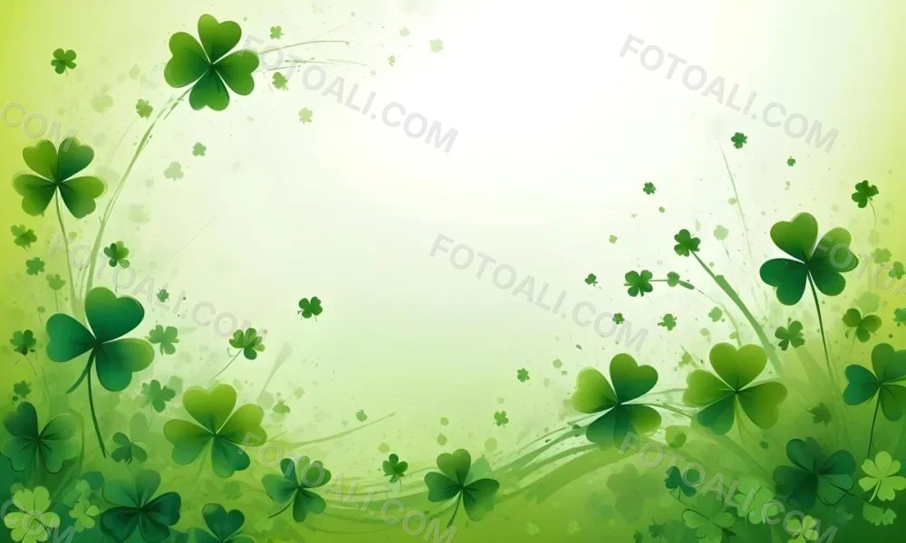 Digital Painting St Patrick S Day Background With Green Shamrocks Scattered On A Gradient Background Some Shamrocks Are More Prominent And Detailed Creating A Festive And Celebratory Atmosphere Bold And Slim Lines 9 6fb5