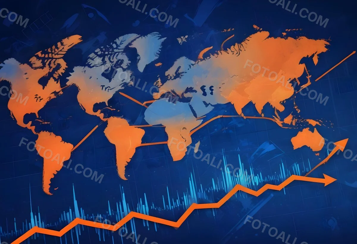 Digital Painting Stock Market Chart With Upward Arrows And World Map In The Background Inancial Data Blue And Orange Color Scheme Modern Design Investment Concept Bold And Slim Lines Brush Strokes 11 8c81