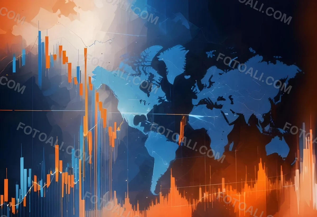 Digital Painting Stock Market Chart With Upward Arrows And World Map In The Background Inancial Data Blue And Orange Color Scheme Modern Design Investment Concept Bold And Slim Lines Brush Strokes 14 F4b2