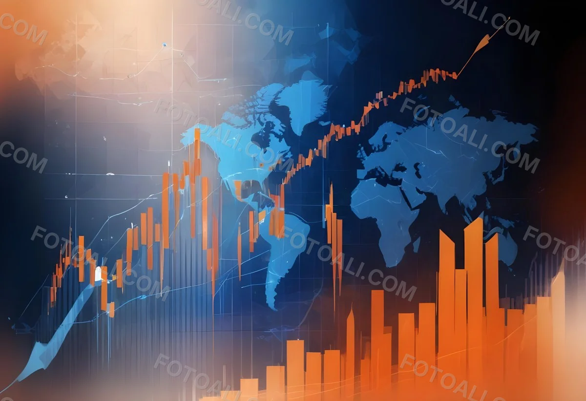 Digital Painting Stock Market Chart With Upward Arrows And World Map In The Background Inancial Data Blue And Orange Color Scheme Modern Design Investment Concept Bold And Slim Lines Brush Strokes 19 Ed3c
