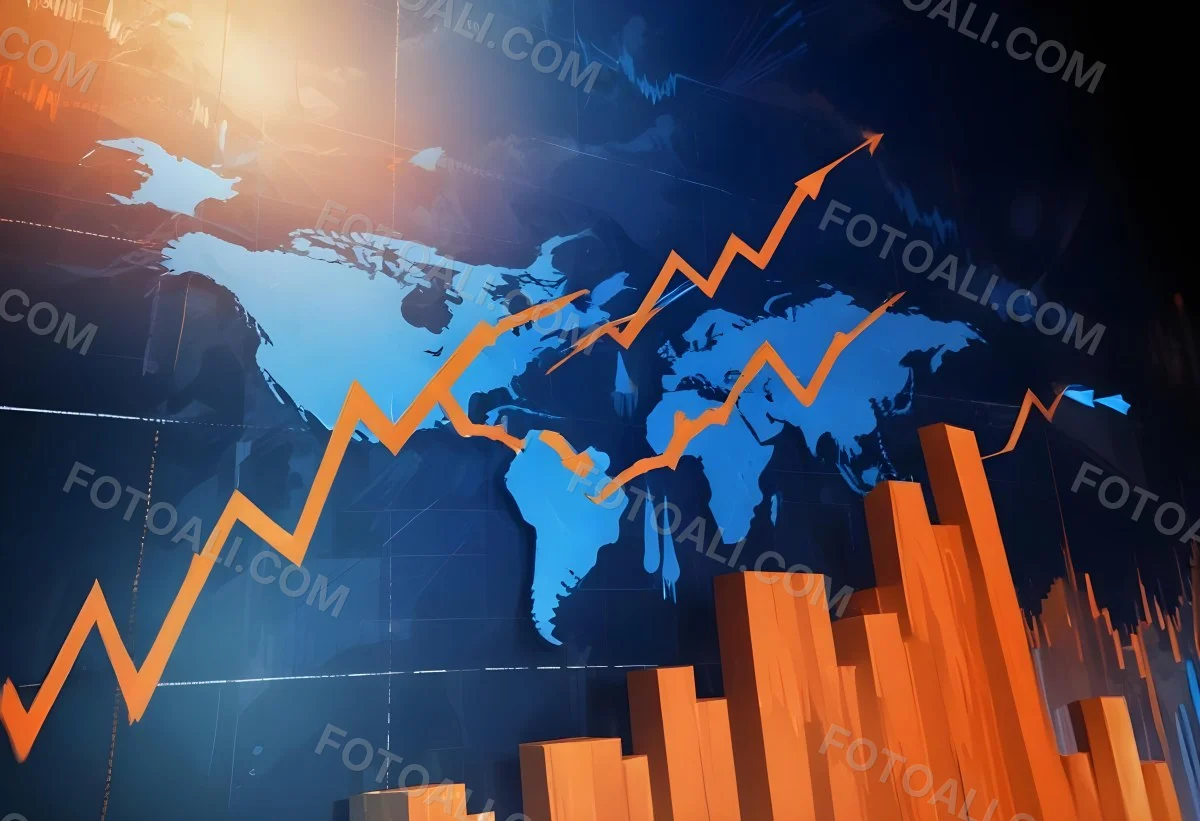 Digital Painting Stock Market Chart With Upward Arrows And World Map In The Background Inancial Data Blue And Orange Color Scheme Modern Design Investment Concept Bold And Slim Lines Brush Strokes 21 A8ad