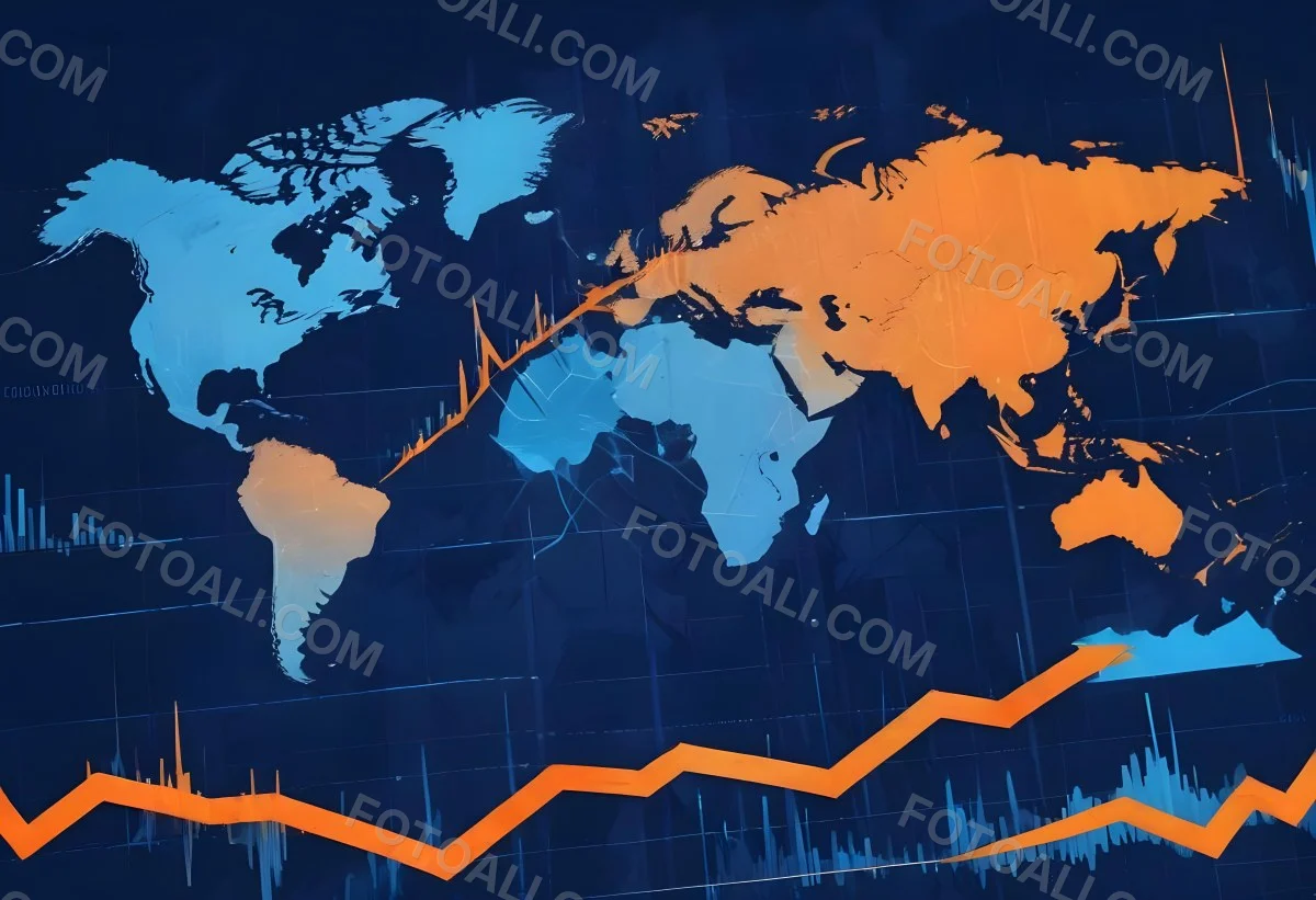 Digital Painting Stock Market Chart With Upward Arrows And World Map In The Background Inancial Data Blue And Orange Color Scheme Modern Design Investment Concept Bold And Slim Lines Brush Strokes 25 Ae5b