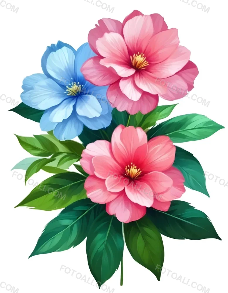 Digital Painting Three Flowers One White And Two Green With Green Leaves Isolated On A White Background Vibrant Colors Detailed Petals Soft Lighting Botanical Illustration Bold And Slim Lines Brush Strokes 37 7ca8