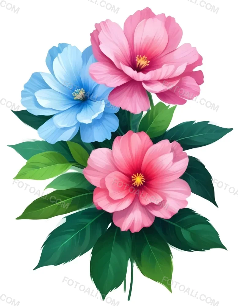 Digital Painting Three Flowers One White And Two Green With Green Leaves Isolated On A White Background Vibrant Colors Detailed Petals Soft Lighting Botanical Illustration Bold And Slim Lines Brush Strokes 46 83e4