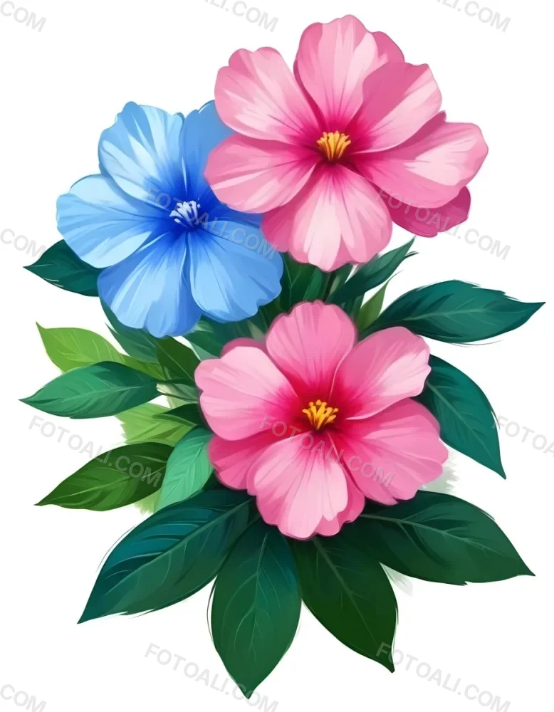 Digital Painting Three Flowers One White And Two Green With Green Leaves Isolated On A White Background Vibrant Colors Detailed Petals Soft Lighting Botanical Illustration Bold And Slim Lines Brush Strokes 54 D0b7