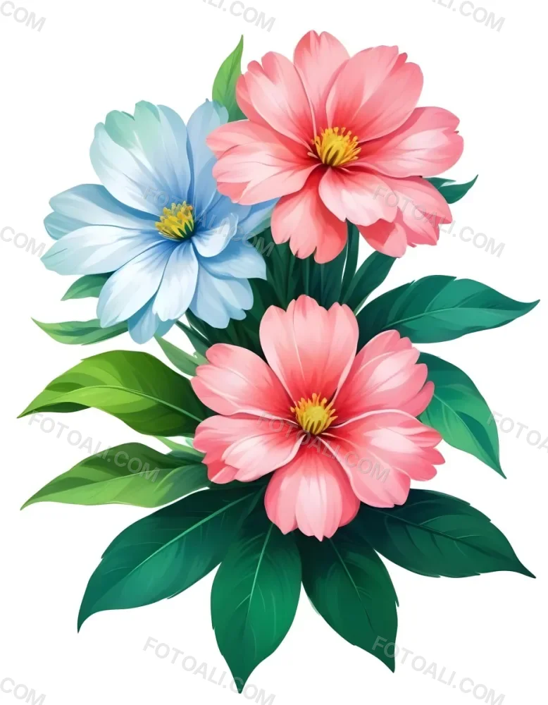 Digital Painting Three Flowers One White And Two Green With Green Leaves Isolated On A White Background Vibrant Colors Detailed Petals Soft Lighting Botanical Illustration Bold And Slim Lines Brush Strokes 57 8fd7