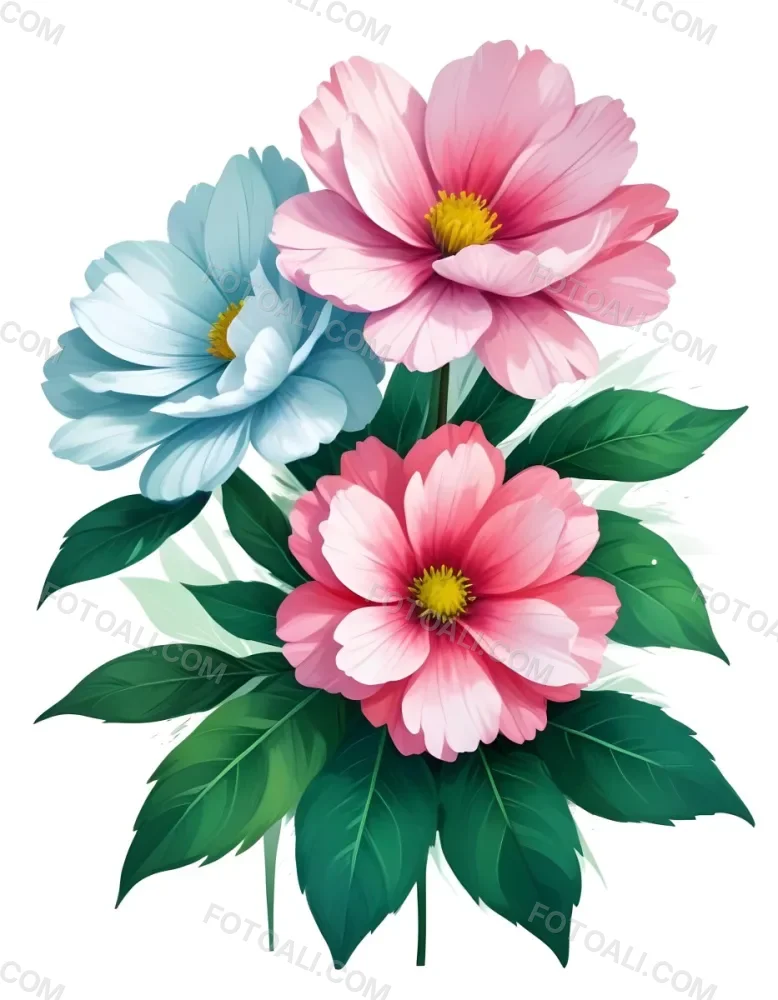 Digital Painting Three Flowers One White And Two Green With Green Leaves Isolated On A White Background Vibrant Colors Detailed Petals Soft Lighting Botanical Illustration Bold And Slim Lines Brush Strokes 6 3da4