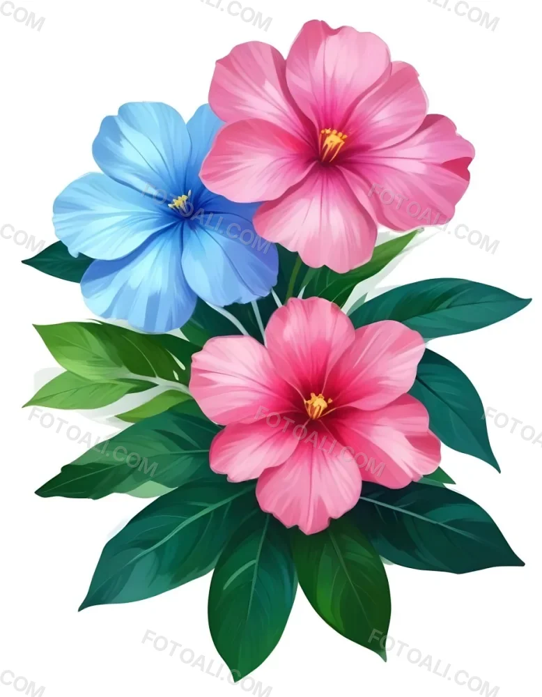 Digital Painting Three Flowers One White And Two Green With Green Leaves Isolated On A White Background Vibrant Colors Detailed Petals Soft Lighting Botanical Illustration Bold And Slim Lines Brush Strokes 66 E78c