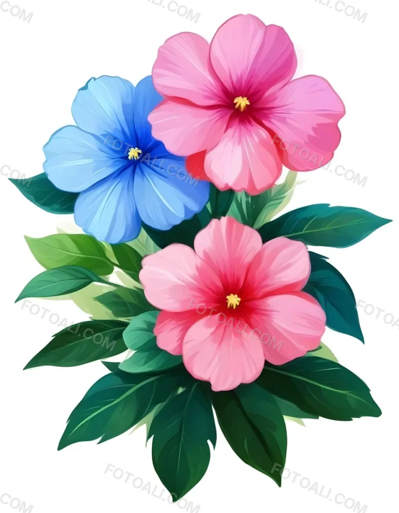 Digital Painting Three Flowers One White And Two Green With Green Leaves Isolated On A White Background Vibrant Colors Detailed Petals Soft Lighting Botanical Illustration Bold And Slim Lines Brush Strokes 75 Fd78