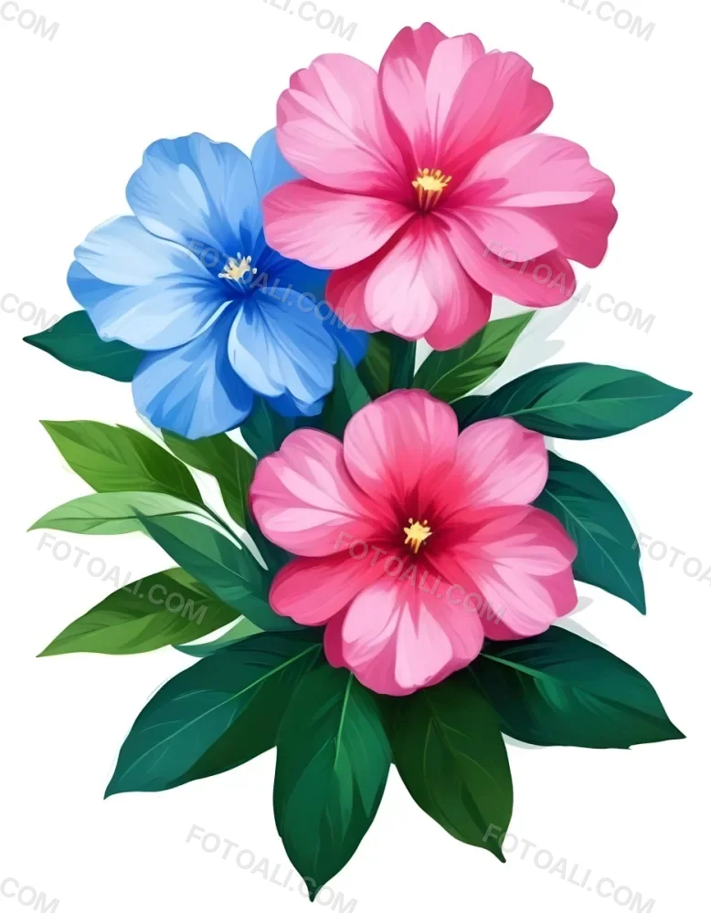 Digital Painting Three Flowers One White And Two Green With Green Leaves Isolated On A White Background Vibrant Colors Detailed Petals Soft Lighting Botanical Illustration Bold And Slim Lines Brush Strokes 79 047a