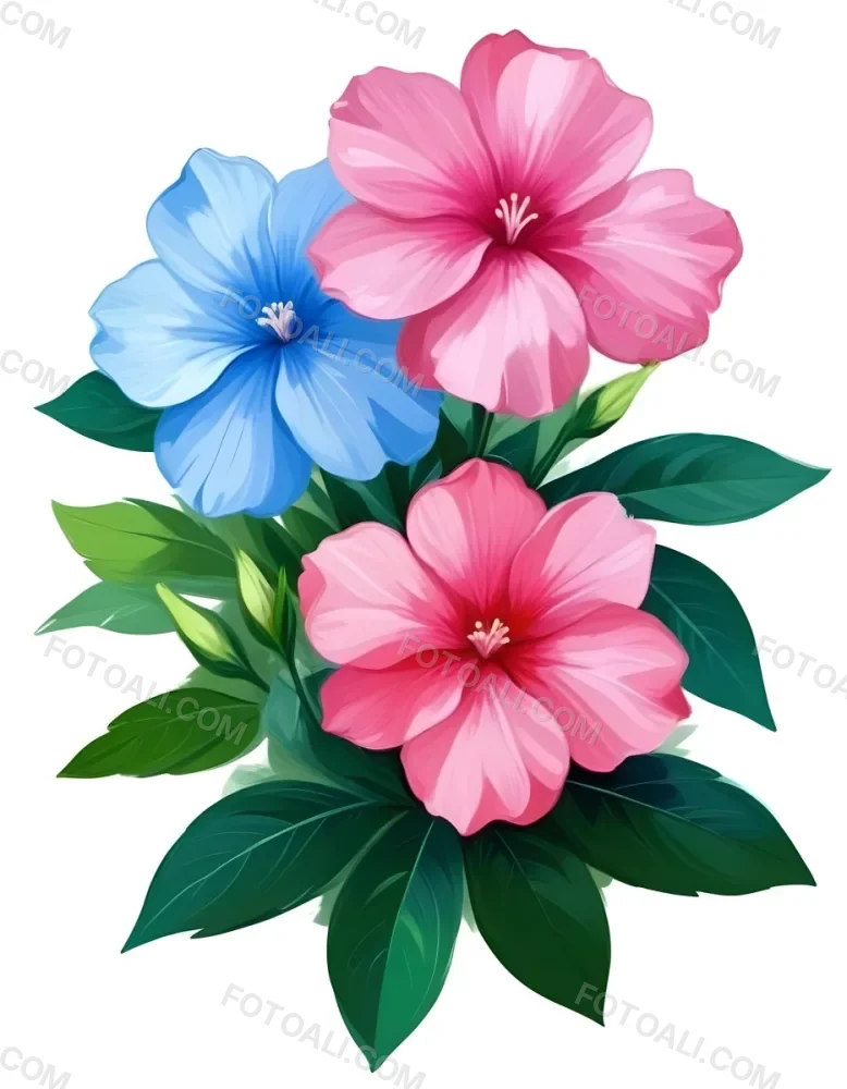 Digital Painting Three Flowers One White And Two Green With Green Leaves Isolated On A White Background Vibrant Colors Detailed Petals Soft Lighting Botanical Illustration Bold And Slim Lines Brush Strokes 86 2f40