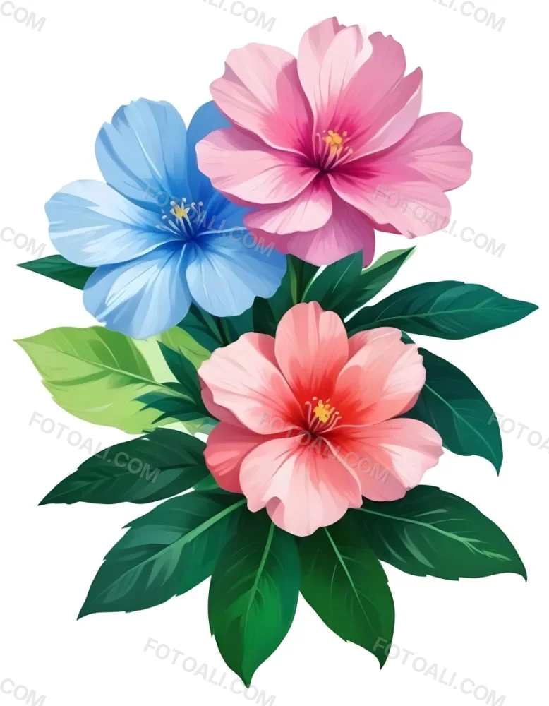 Digital Painting Three Flowers One White And Two Green With Green Leaves Isolated On A White Background Vibrant Colors Detailed Petals Soft Lighting Botanical Illustration Bold And Slim Lines Brush Strokes 89 07b9