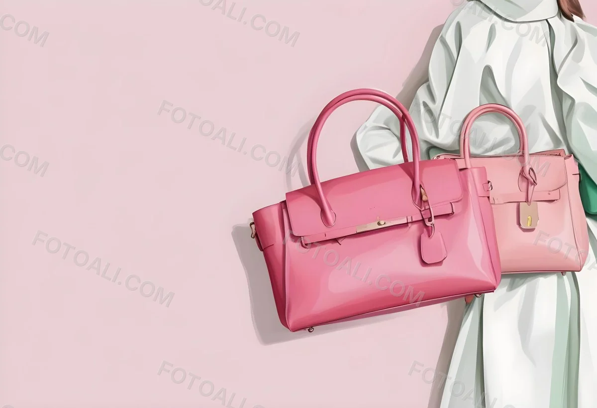 Digital Painting Three Handbags One Pink One White And One Green On A White Background Bold And Slim Lines Brush Strokes 14 E8a4