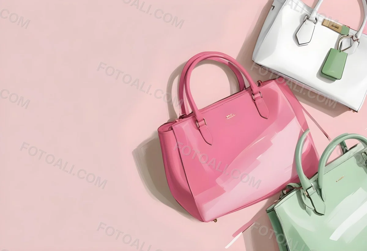 Digital Painting Three Handbags One Pink One White And One Green On A White Background Bold And Slim Lines Brush Strokes 2 6c40
