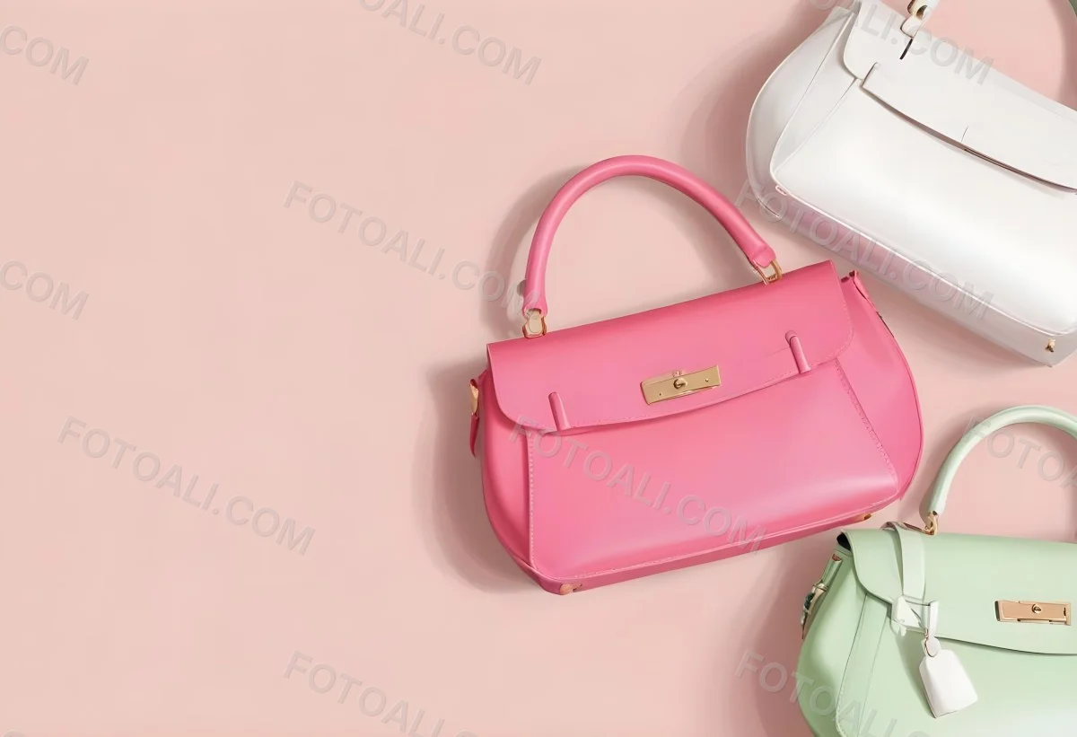 Digital Painting Three Handbags One Pink One White And One Green On A White Background Bold And Slim Lines Brush Strokes 5 D0a7