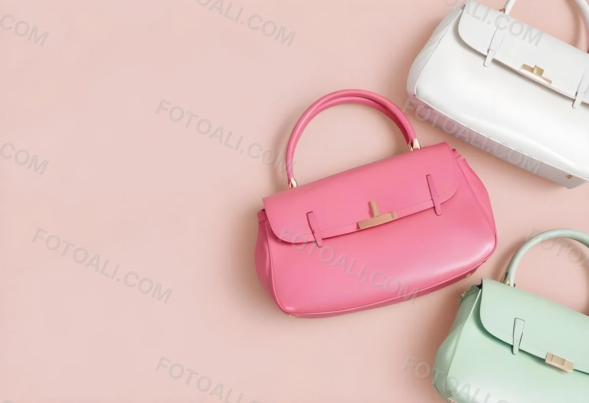Digital Painting Three Handbags One Pink One White And One Green On A White Background Bold And Slim Lines Brush Strokes 7 084d