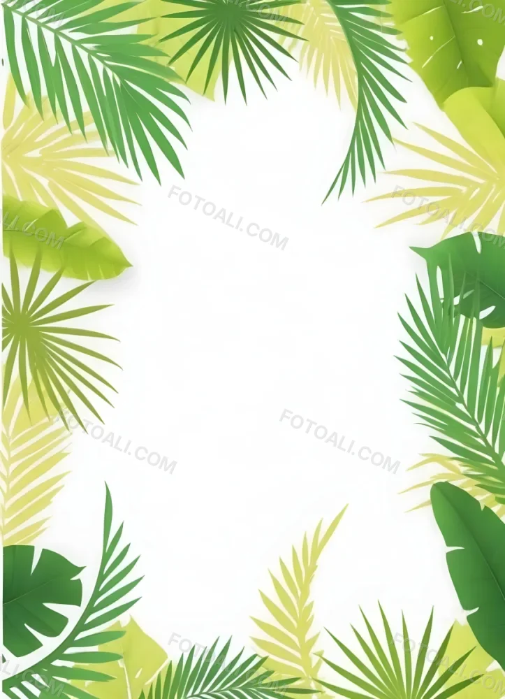 Digital Painting Tropical Leaves Frame With Different Shades Of Green Palm Leaves Banana Leaves And Fern Leaves Creating A Vibrant Border Against A White Background Bold And Slim Lines Brush Strokes 30 71e3