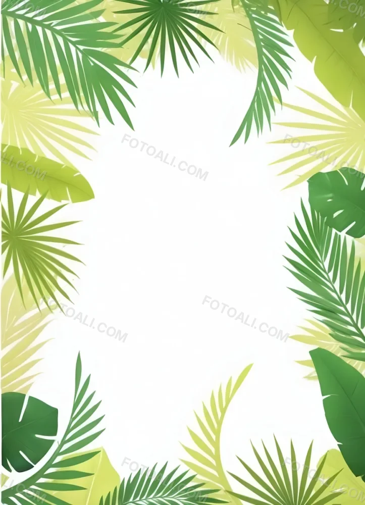 Digital Painting Tropical Leaves Frame With Different Shades Of Green Palm Leaves Banana Leaves And Fern Leaves Creating A Vibrant Border Against A White Background Bold And Slim Lines Brush Strokes 42 1204