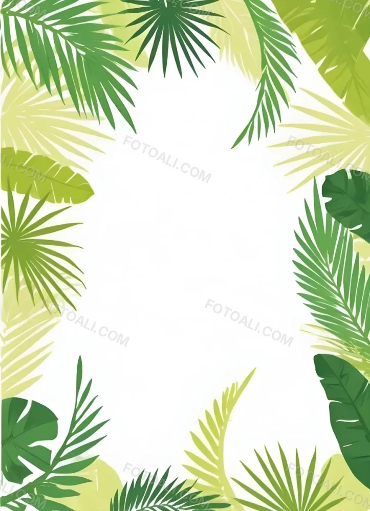 Digital Painting Tropical Leaves Frame With Different Shades Of Green Palm Leaves Banana Leaves And Fern Leaves Creating A Vibrant Border Against A White Background Bold And Slim Lines Brush Strokes 43 Bedc