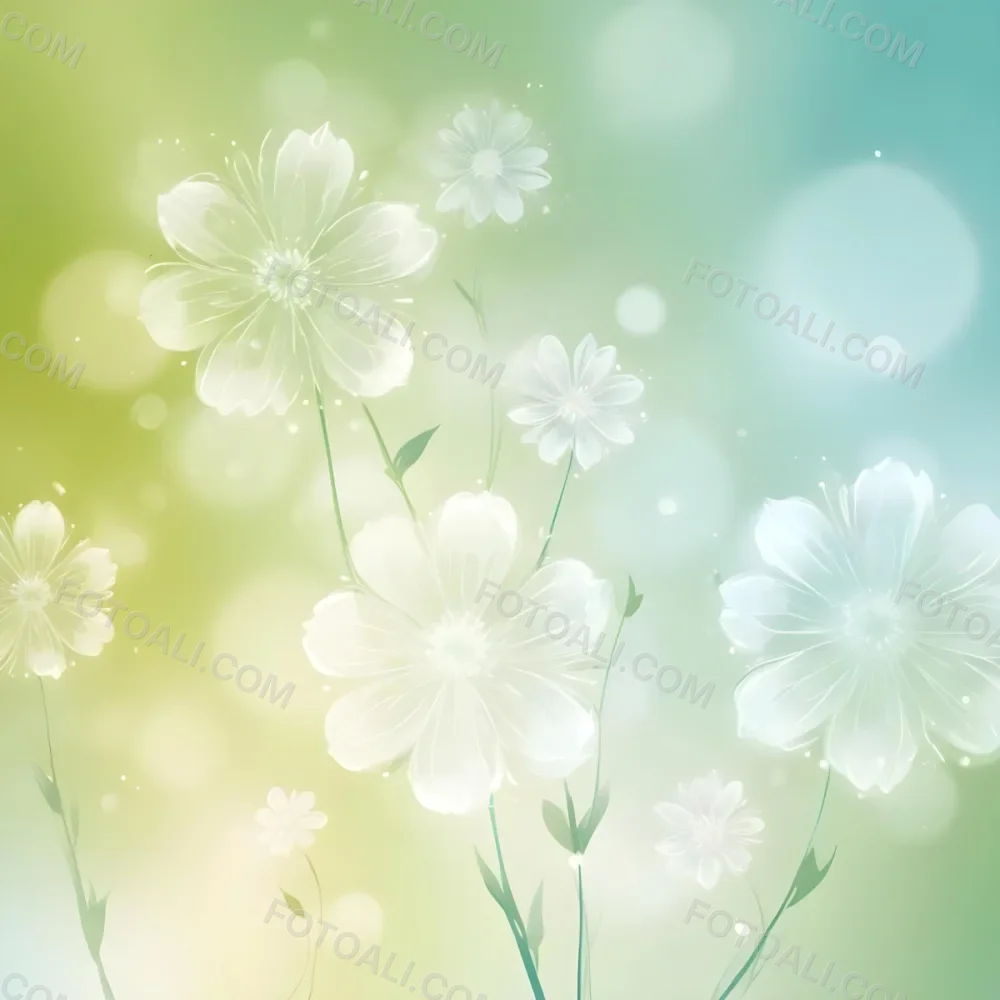 Digital Painting White Flowers With Circular Patterns On A Gradient Background Of Green And Blue Creating A Soft Bokeh Effect With Blurred Lights Bold And Slim Lines Brush Strokes 43 037f