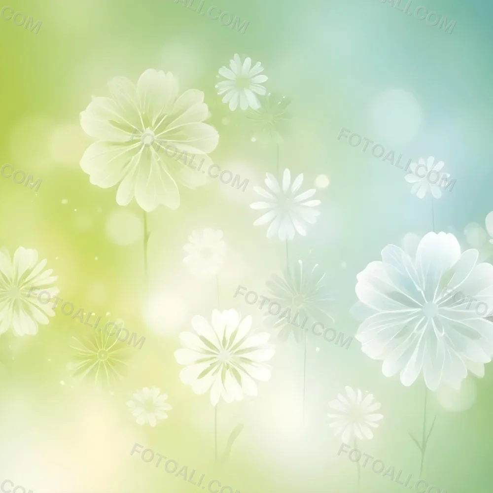 Digital Painting White Flowers With Circular Patterns On A Gradient Background Of Green And Blue Creating A Soft Bokeh Effect With Blurred Lights Bold And Slim Lines Brush Strokes 48 5429