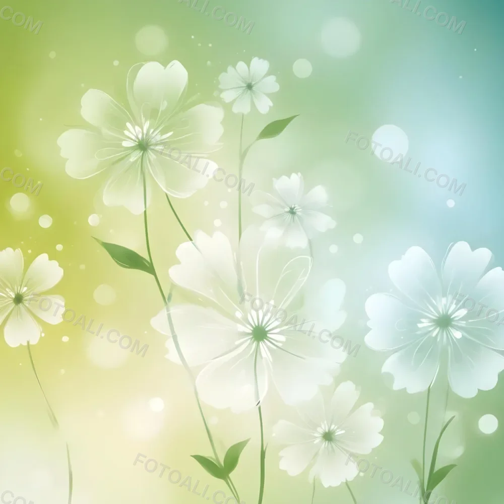 Digital Painting White Flowers With Circular Patterns On A Gradient Background Of Green And Blue Creating A Soft Bokeh Effect With Blurred Lights Bold And Slim Lines Brush Strokes 50 3905