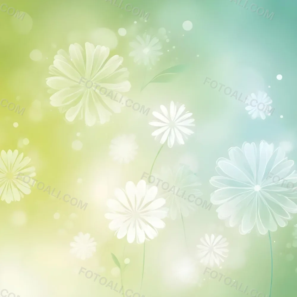 Digital Painting White Flowers With Circular Patterns On A Gradient Background Of Green And Blue Creating A Soft Bokeh Effect With Blurred Lights Bold And Slim Lines Brush Strokes 52 C6ff