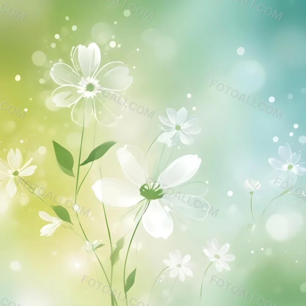 Digital Painting White Flowers With Circular Patterns On A Gradient Background Of Green And Blue Creating A Soft Bokeh Effect With Blurred Lights Bold And Slim Lines Brush Strokes 53 Ae17