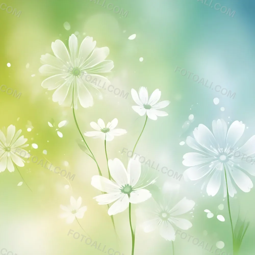 Digital Painting White Flowers With Circular Patterns On A Gradient Background Of Green And Blue Creating A Soft Bokeh Effect With Blurred Lights Bold And Slim Lines Brush Strokes 55 35b0