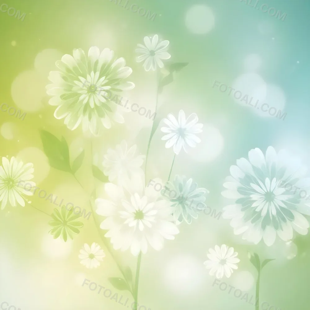 Digital Painting White Flowers With Circular Patterns On A Gradient Background Of Green And Blue Creating A Soft Bokeh Effect With Blurred Lights Bold And Slim Lines Brush Strokes 7 4953