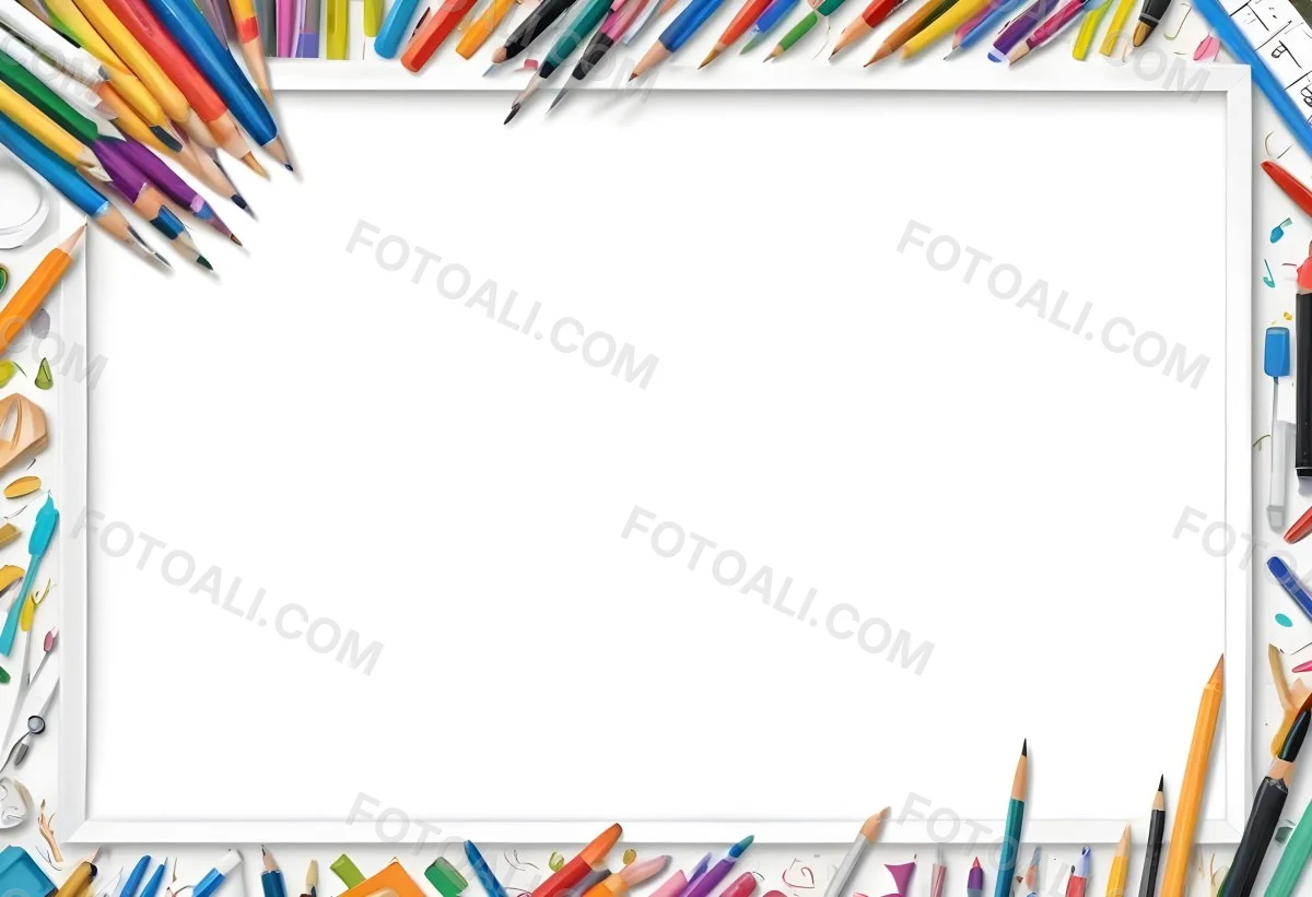 Digital Painting White Frame With School Supplies Around It Bold And Slim Lines Brush Strokes 16 Fd52