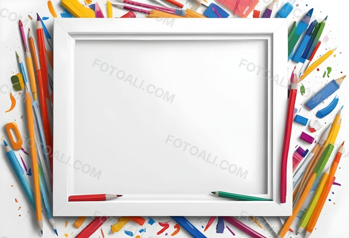 Digital Painting White Frame With School Supplies Around It Bold And Slim Lines Brush Strokes 19 91d0